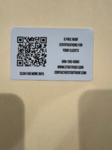 Stout Roofing Agent Card – Back